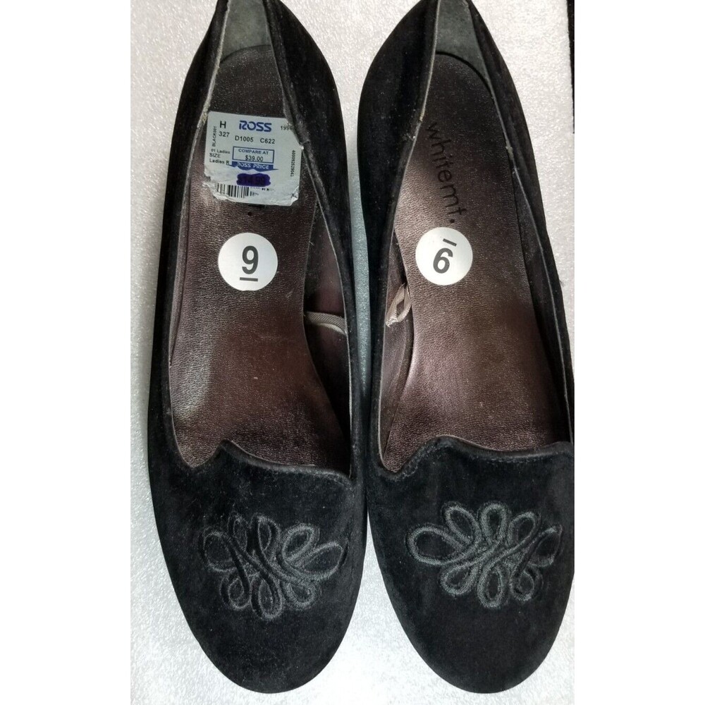 Women's Shoes Black Suede Look Embroidered Slip-On New Size US 9